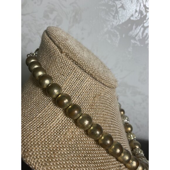 Vintage Brass & Rhinestone Beaded Necklace With Lobster Claw Closure - Picture 4 of 5